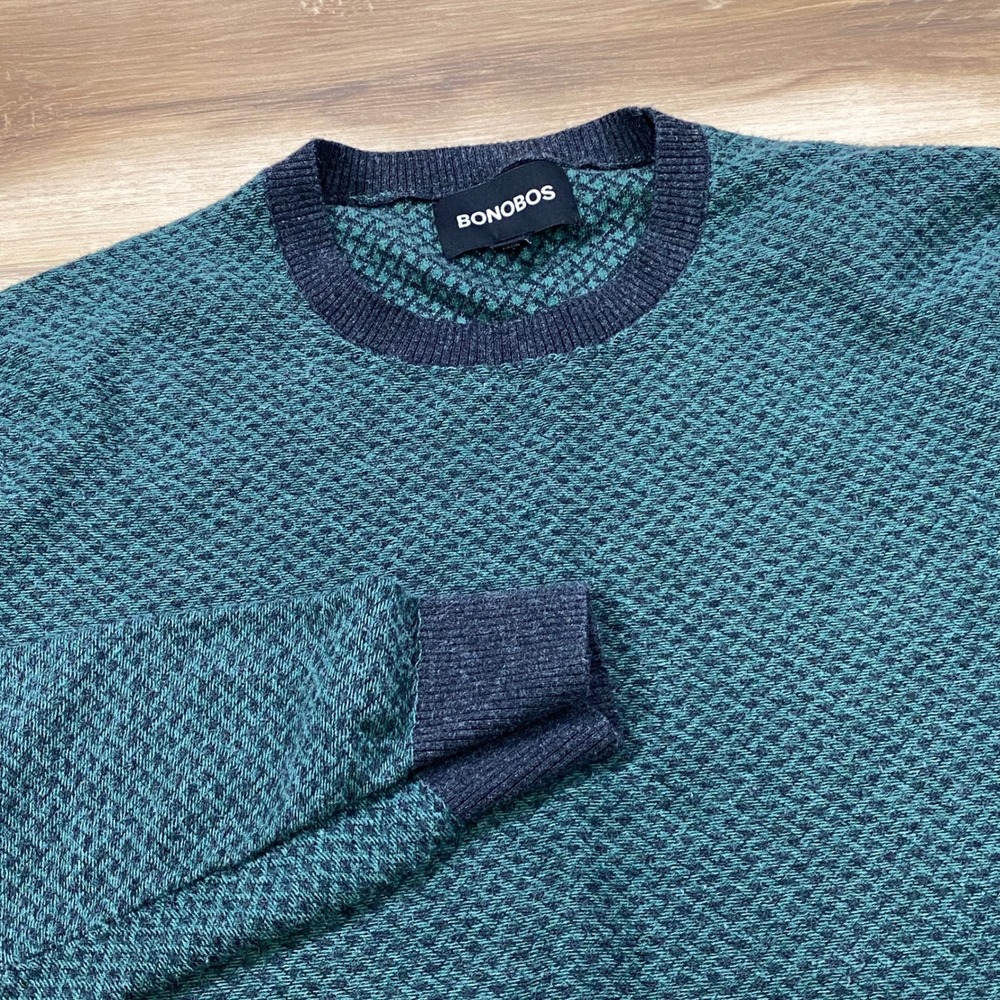 Bonobos Crewneck Sweater Mens S Slim Minimalist Cotton Viscose Teal Navy Blue